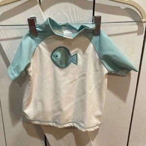 Janie and jack swim white teal fish rashguard top 6-12 months